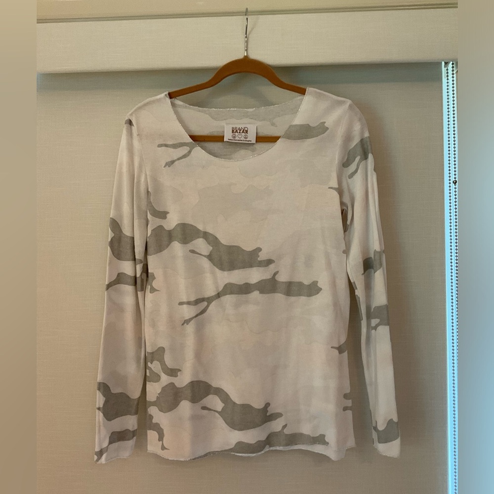 Brand Bazaar Sparkly Grey Camo Oversized Scoop Neck Shirt- Small